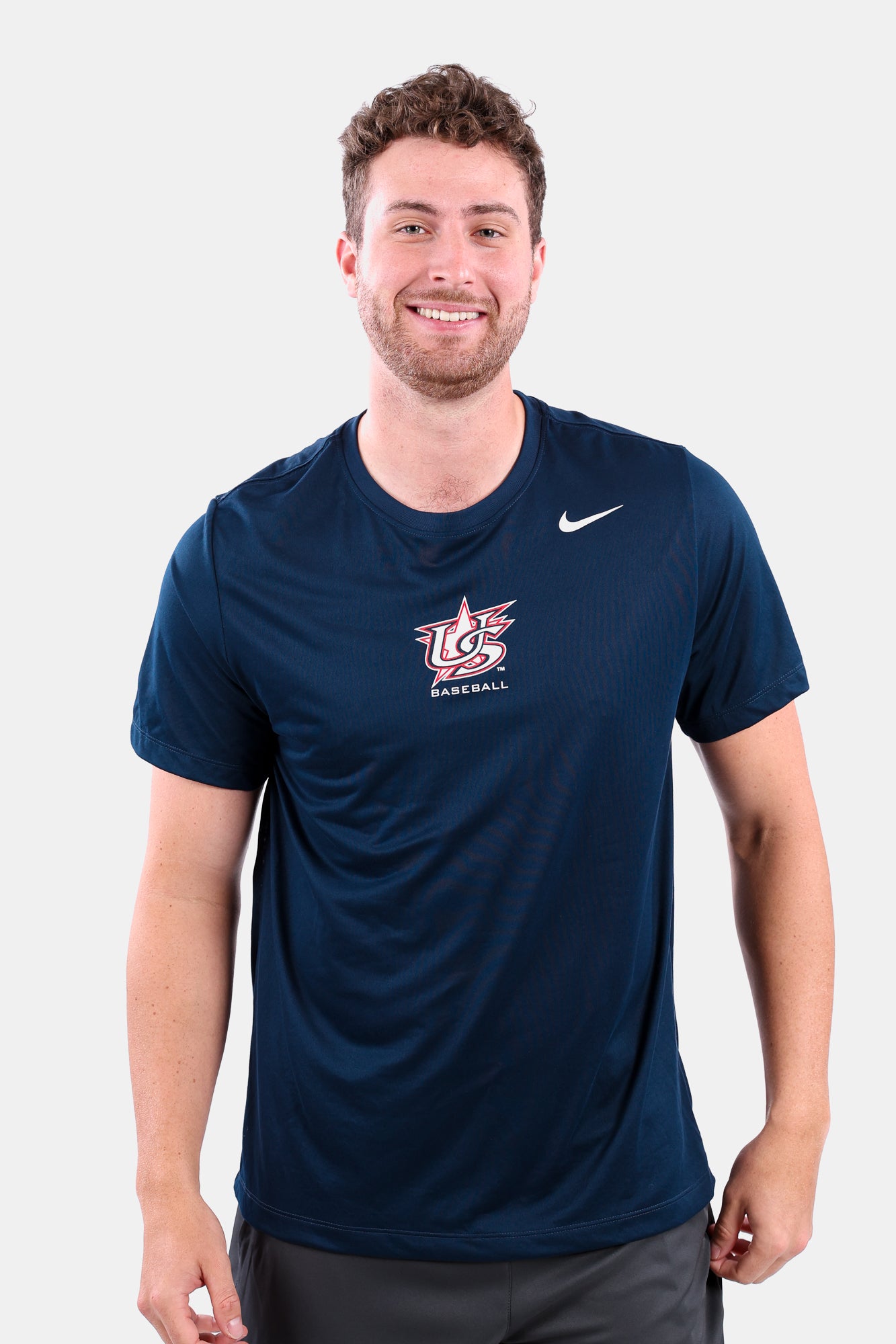 Male model wearing Navy Legend Tee