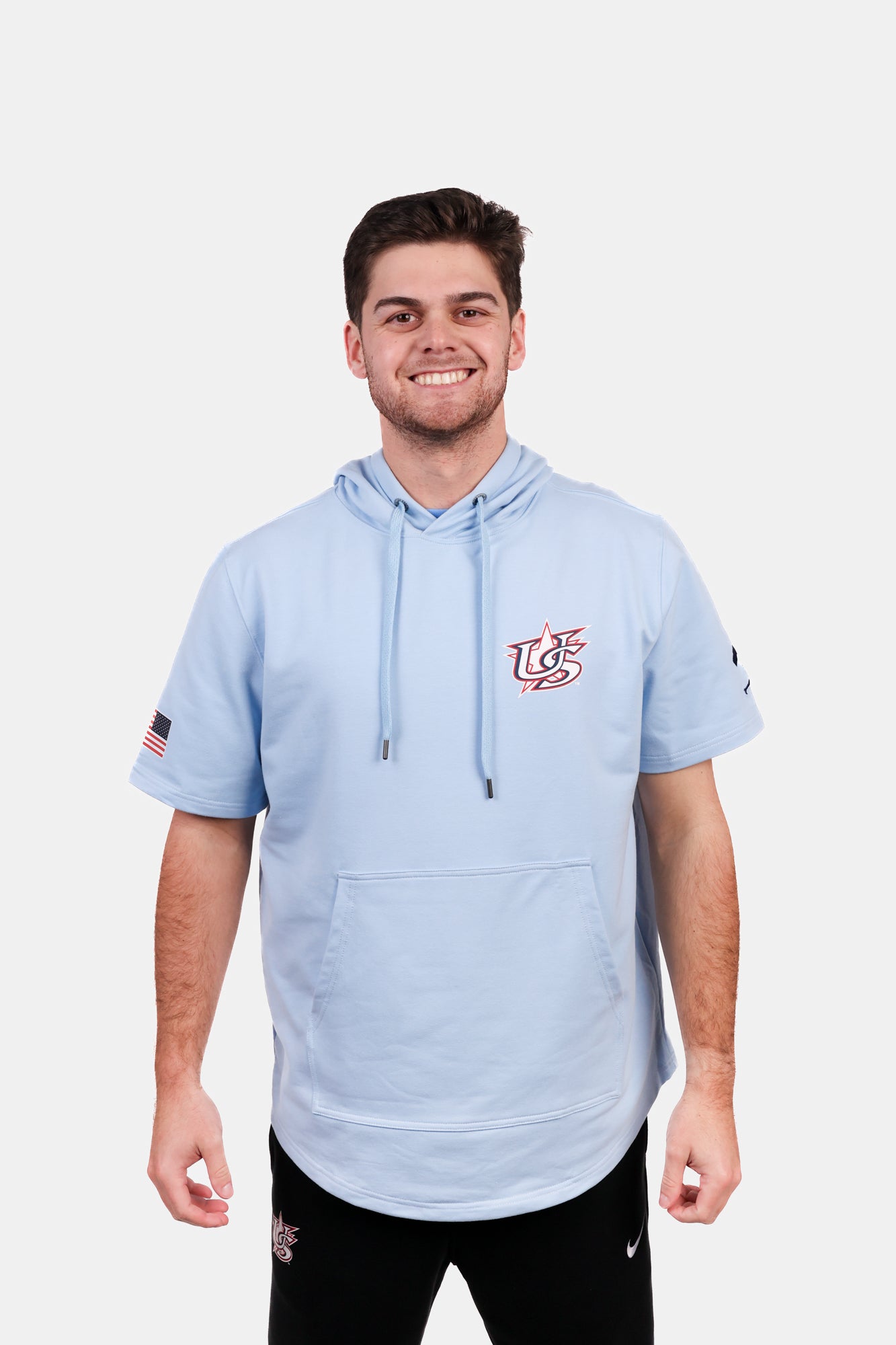 USA x Baseballism Powder Blue Short Sleeve Hoodie