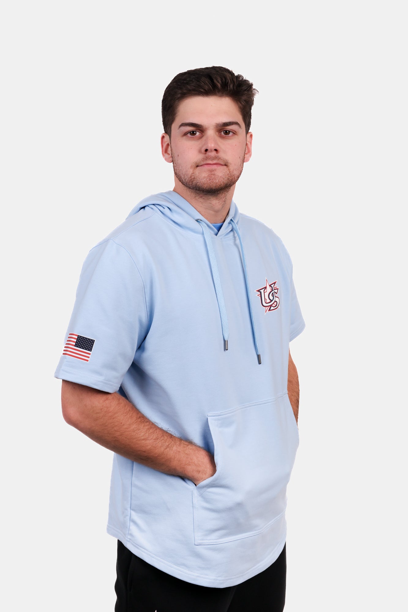 USA x Baseballism Powder Blue Short Sleeve Hoodie