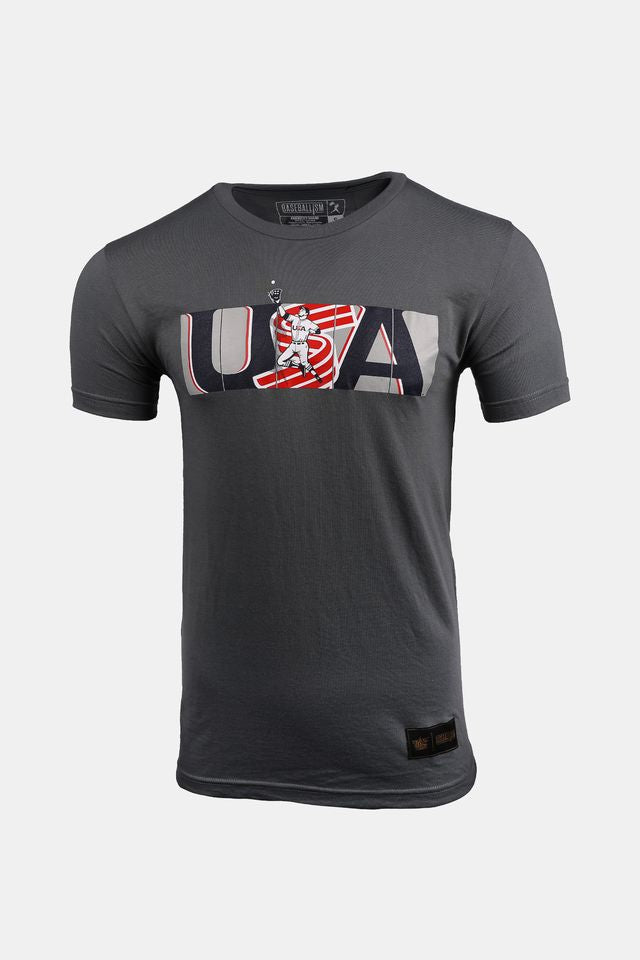 USA x Baseballism Grey Outfield Fence Tee
