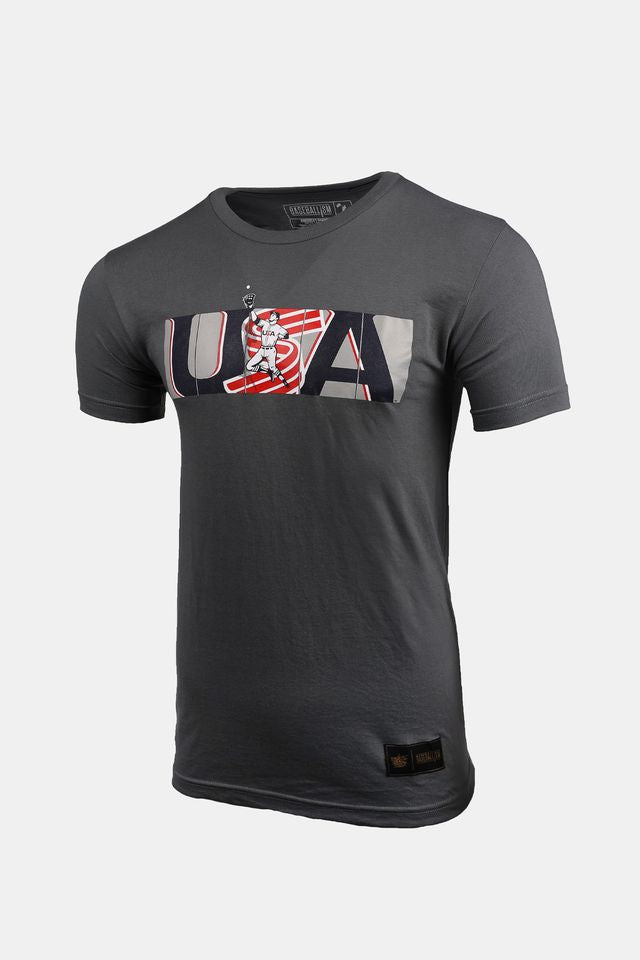 USA x Baseballism Grey Outfield Fence Tee