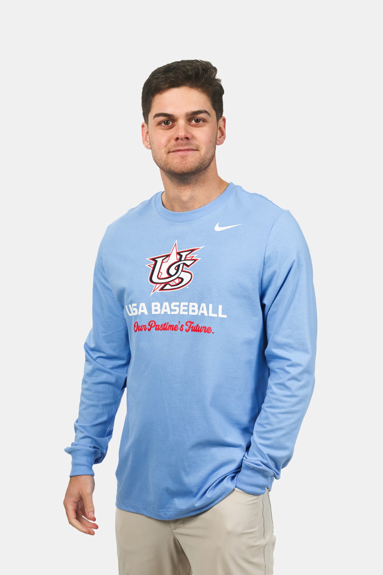 Light Blue Varsity Core Cotton Long Sleeve Tee
