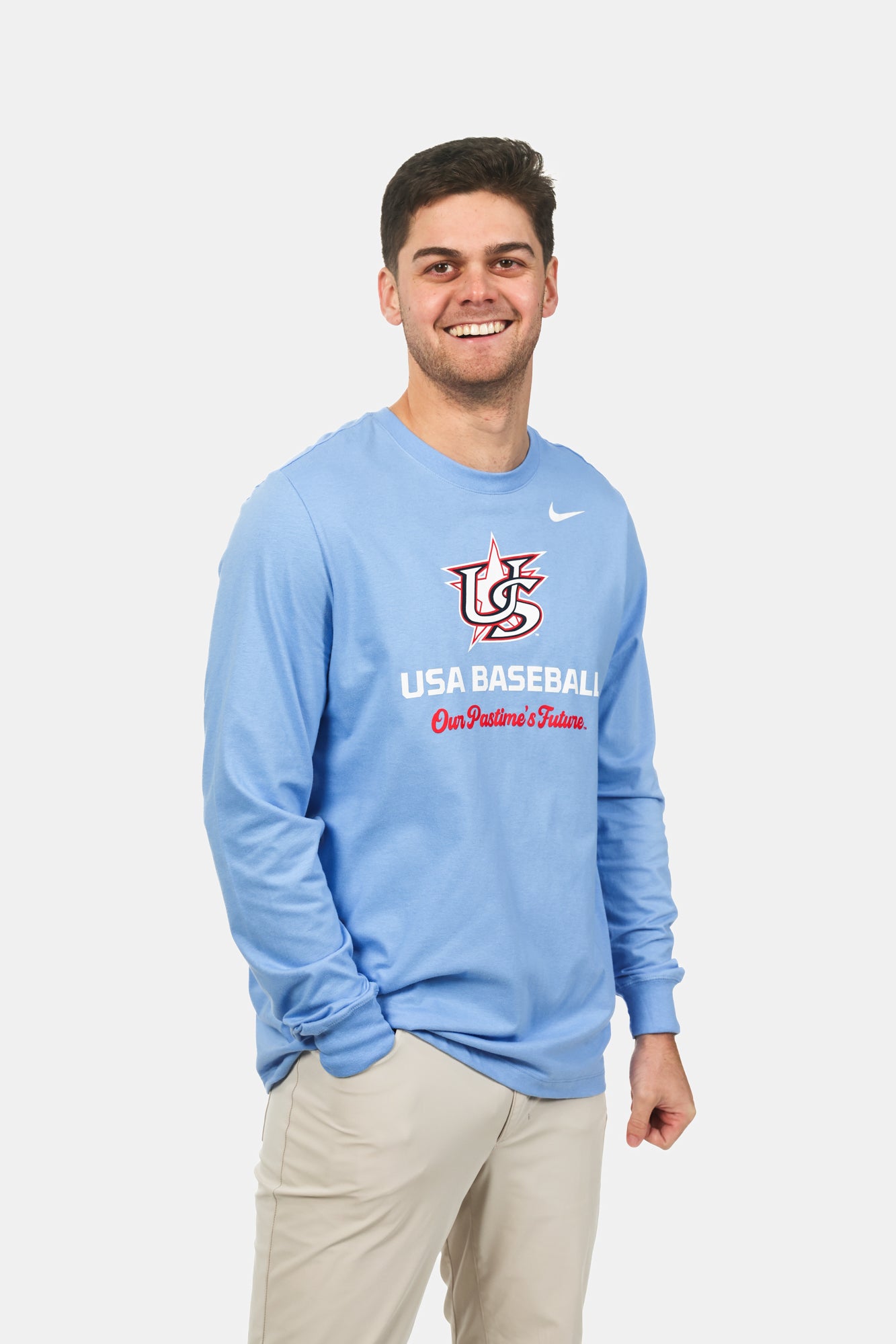 Light Blue Varsity Core Cotton Long Sleeve Tee