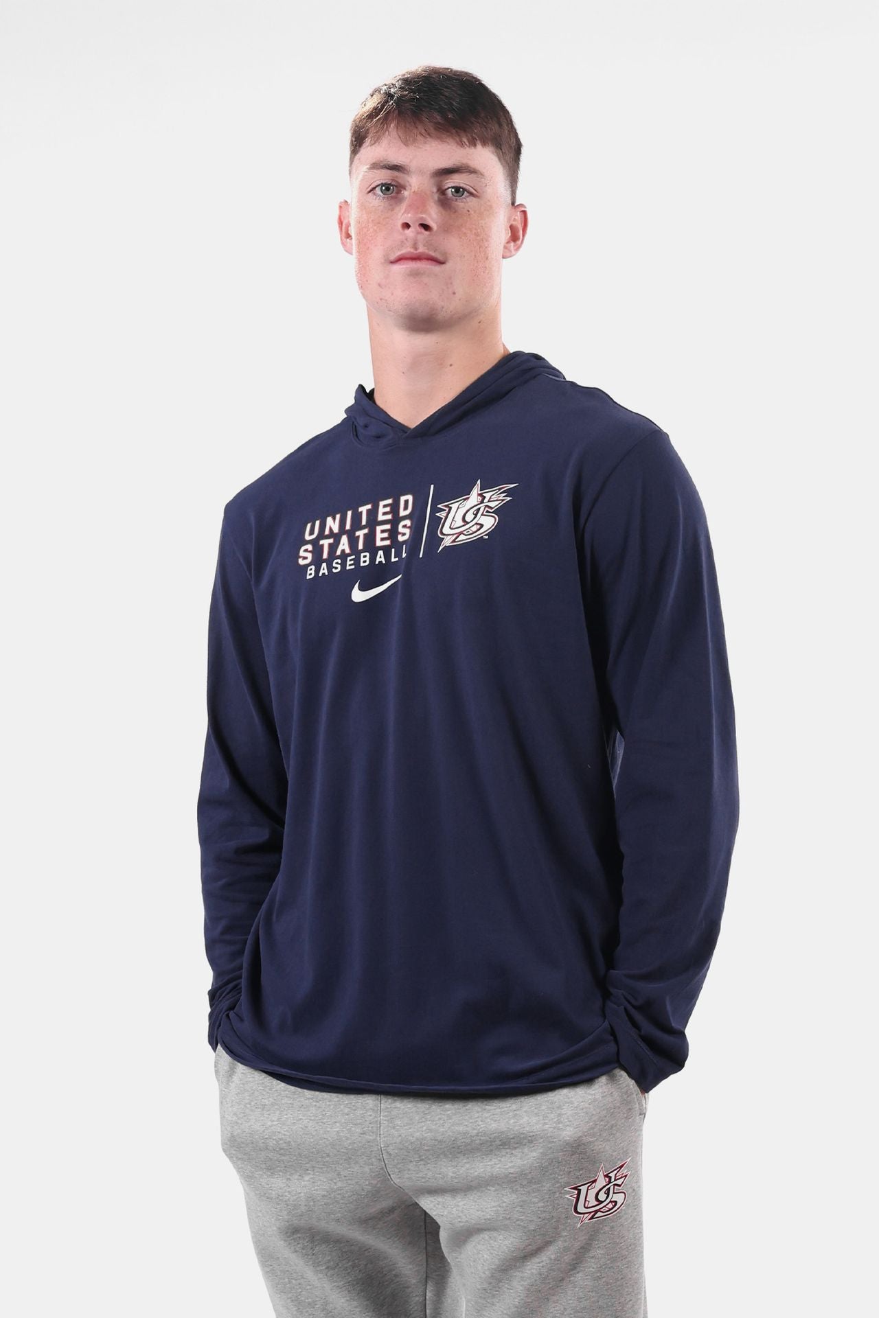 Navy Fundamental Hooded Long Sleeve Tee