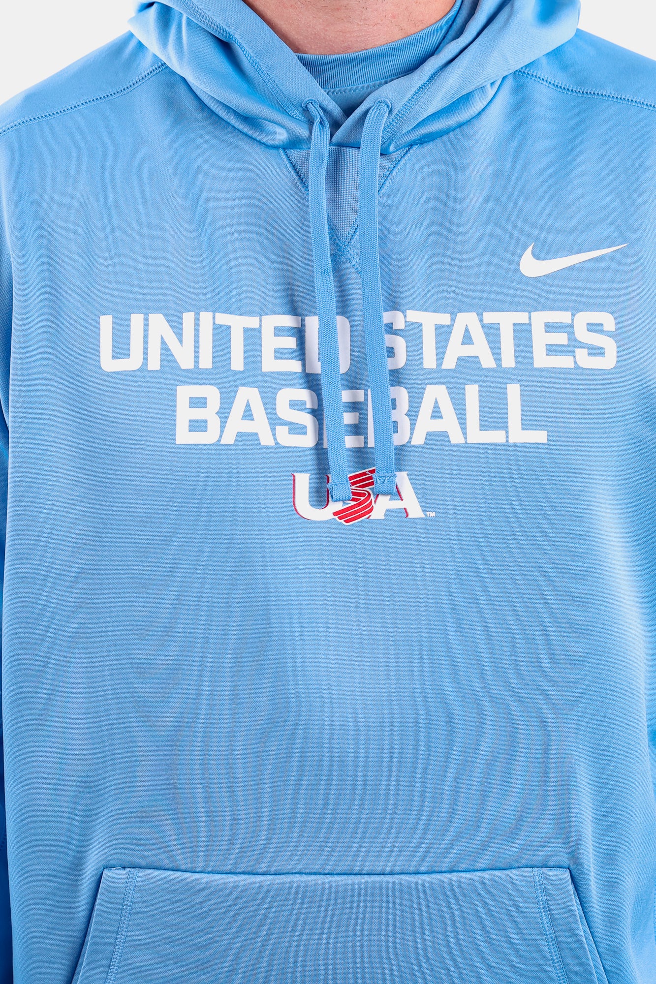 Detailed Light Blue Foundation Therma Hoodie featuring the USA Baseball Jersey Logo