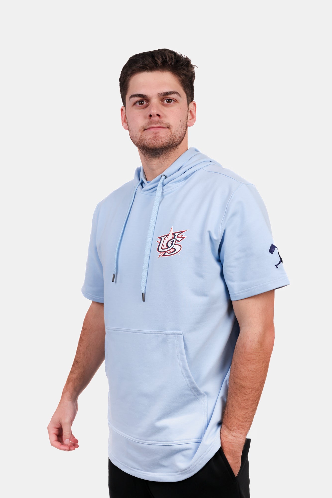 USA x Baseballism Powder Blue Short Sleeve Hoodie