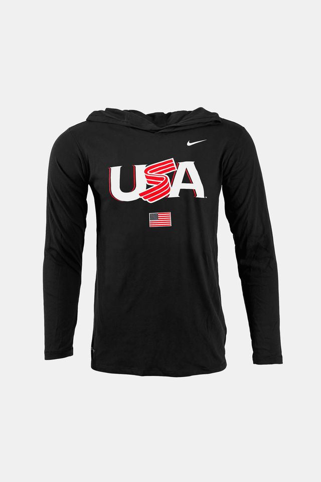 Black Jersey Logo Hooded Long Sleeve Tee