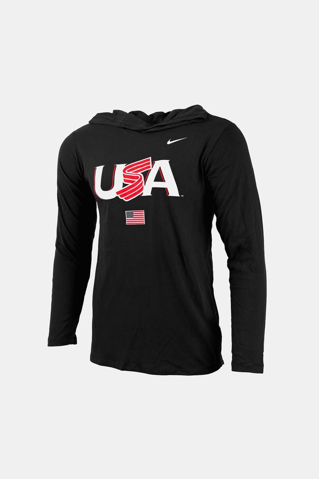 Black Jersey Logo Hooded Long Sleeve Tee