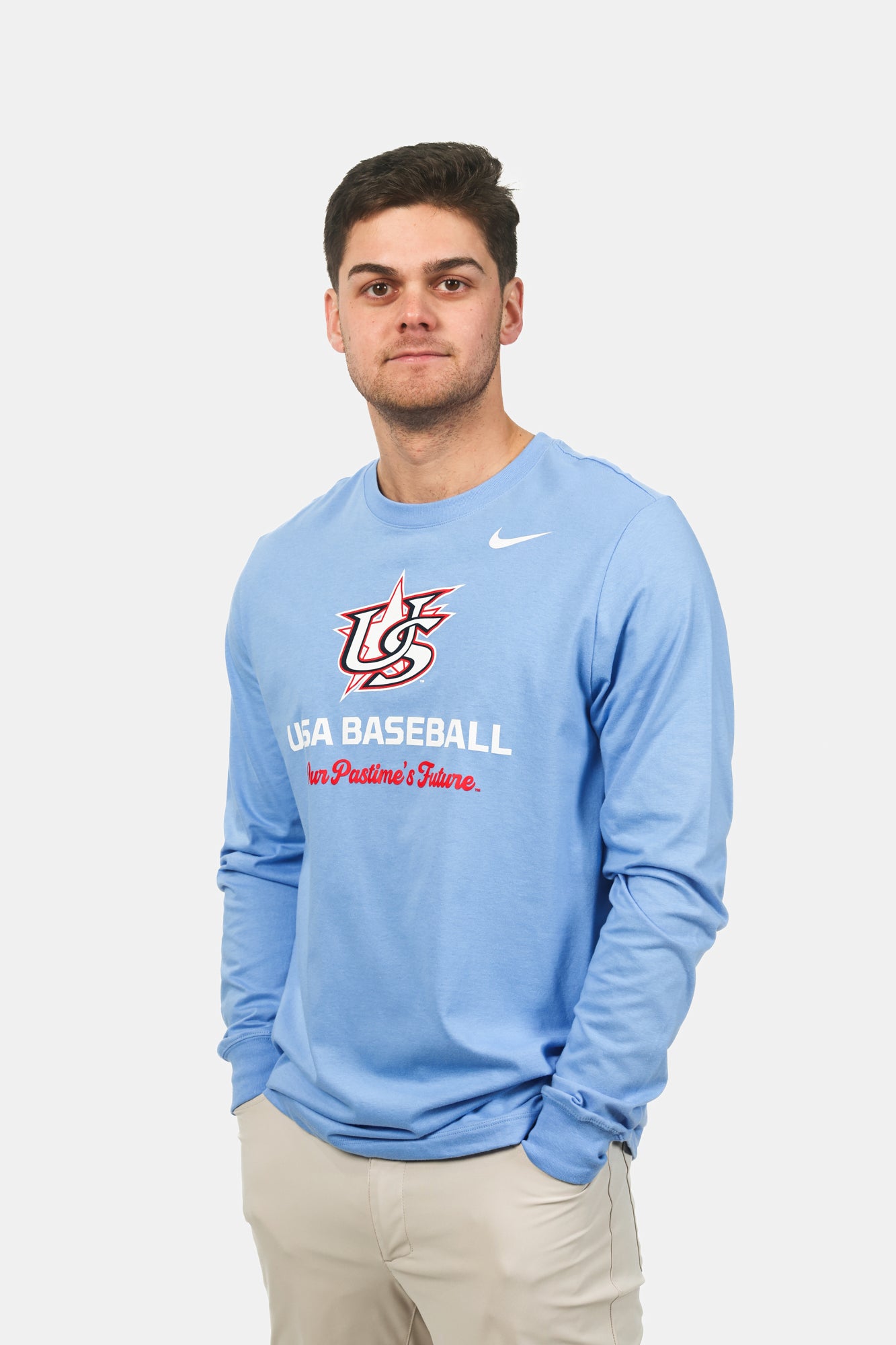 Light Blue Varsity Core Cotton Long Sleeve Tee