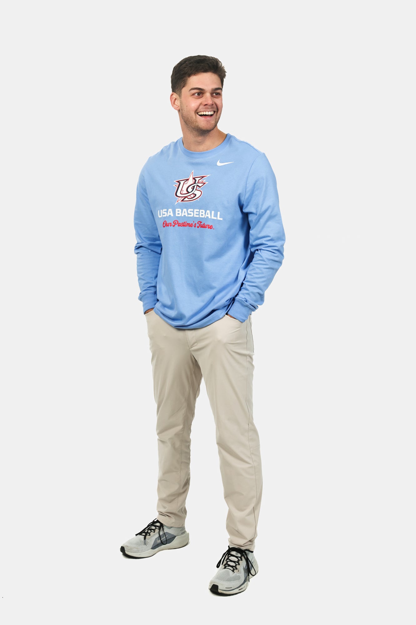 Light Blue Varsity Core Cotton Long Sleeve Tee
