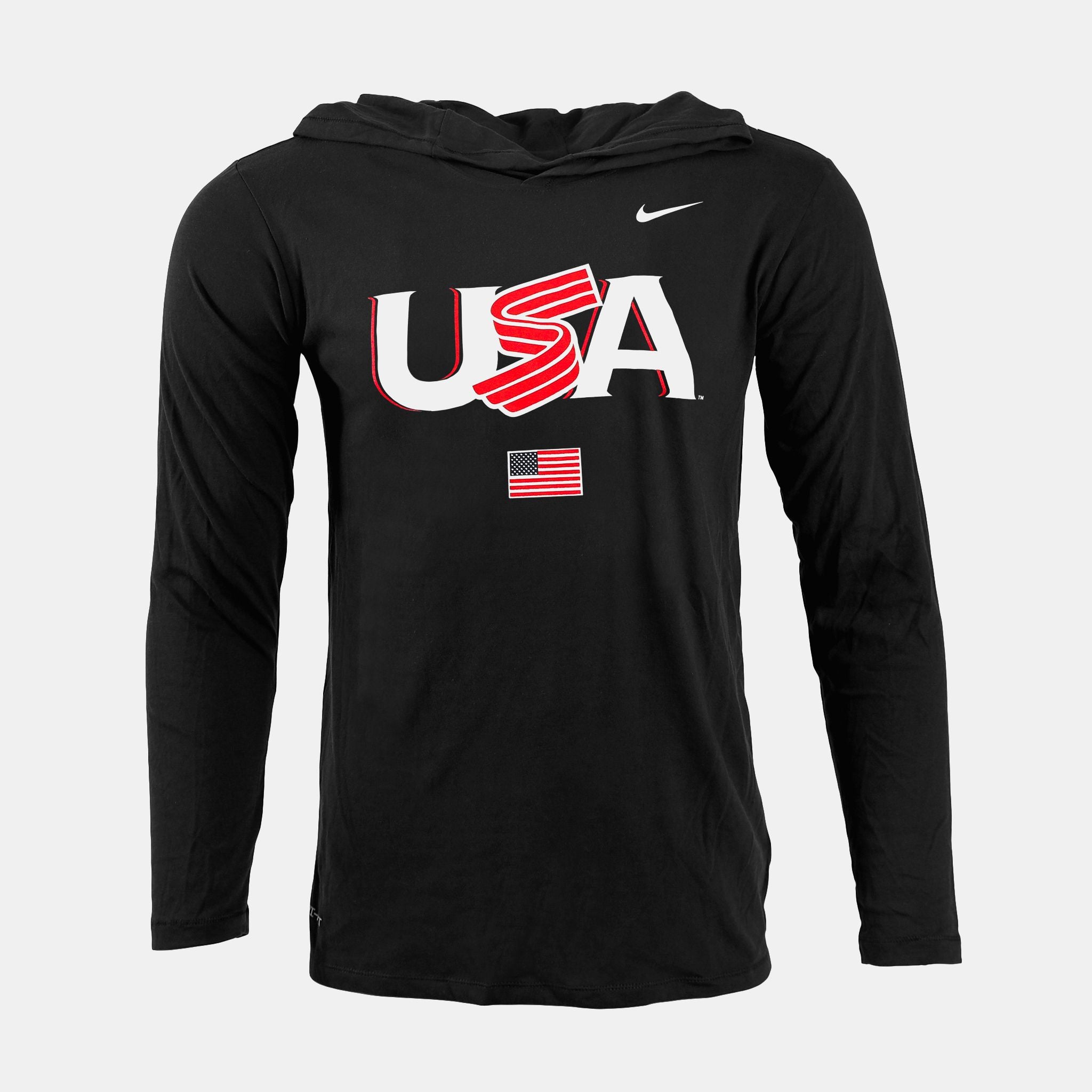 Black Jersey Logo Hooded Long Sleeve Tee
