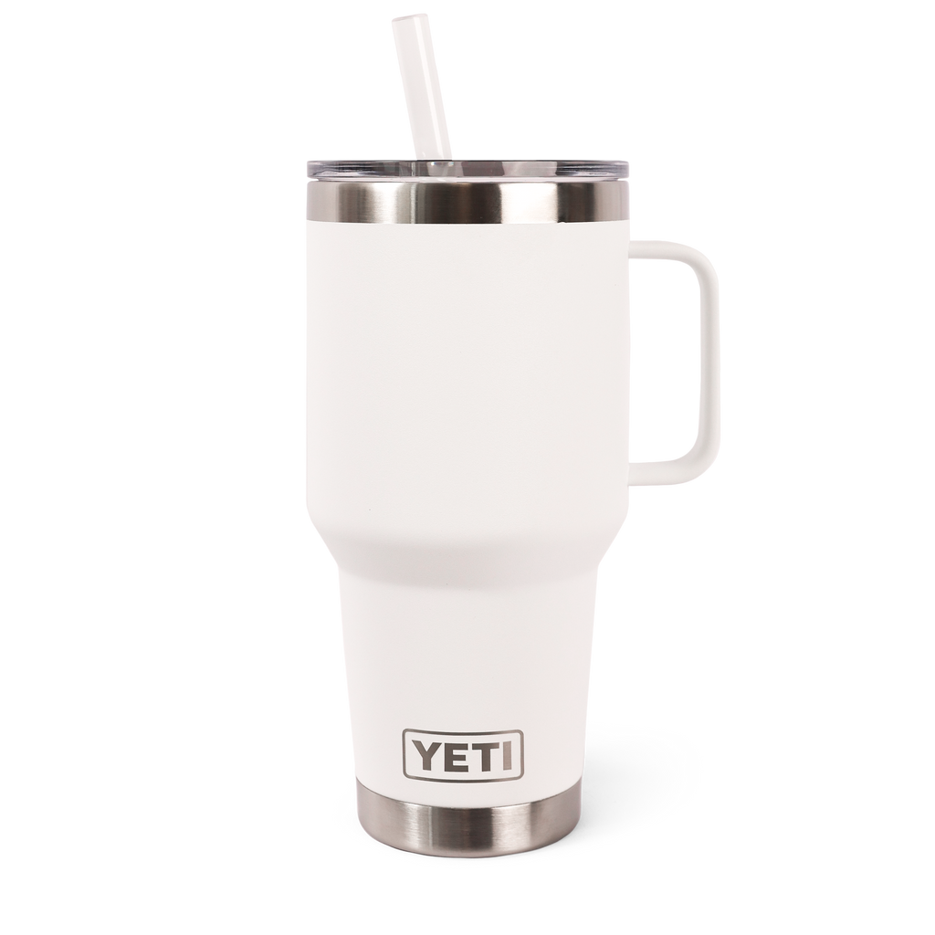 YETI 35oz Rambler Mug with straw And Handle - White - Brand New