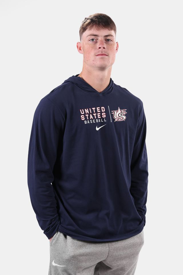 Navy Fundamental Hooded Long Sleeve Tee