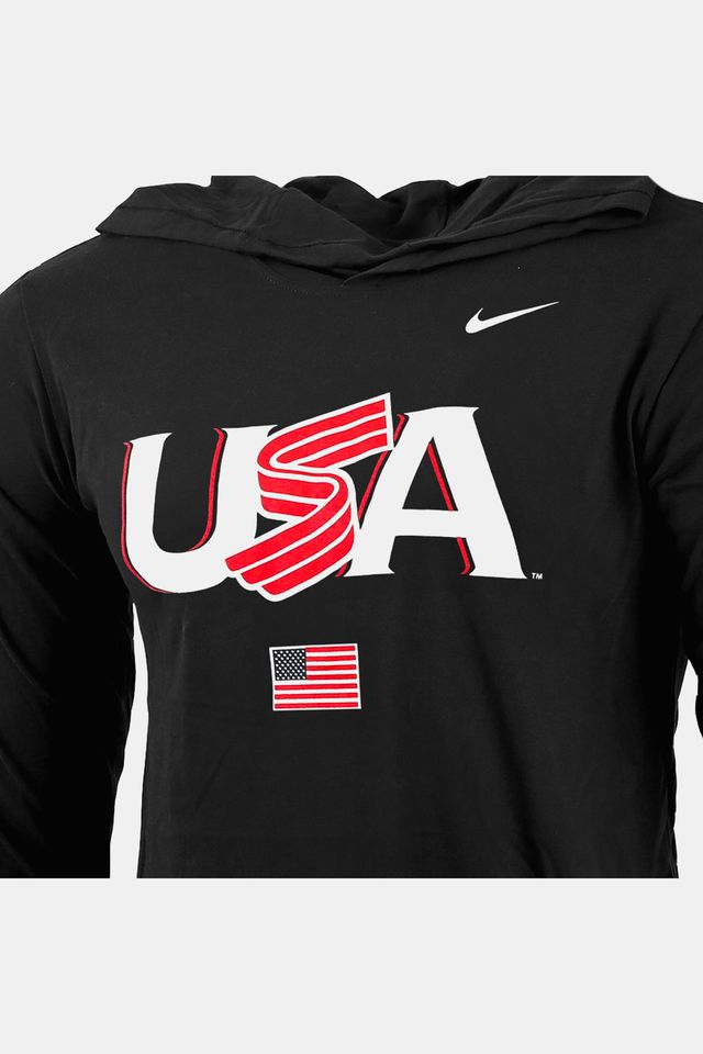 Black Jersey Logo Hooded Long Sleeve Tee